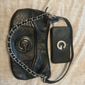 G by Guess Black Shoulder Bag with Silver Accents
